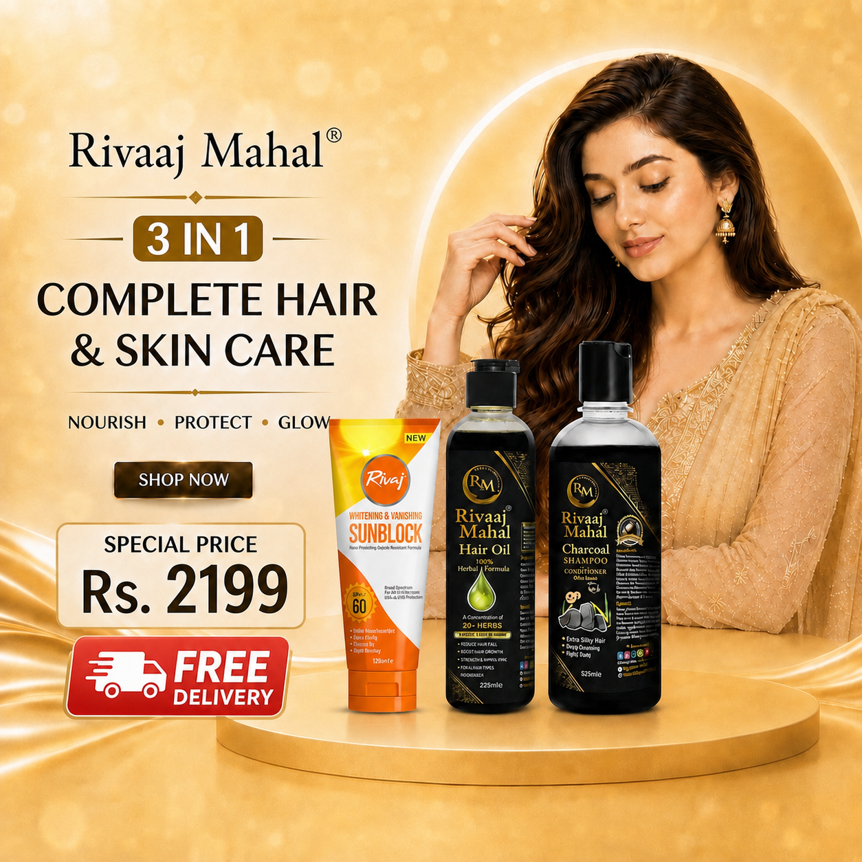 Rivaaj Mahal 3-in-1 Complete Hair &amp; Skin Care Bundle